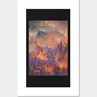 A burning town Posters and Art